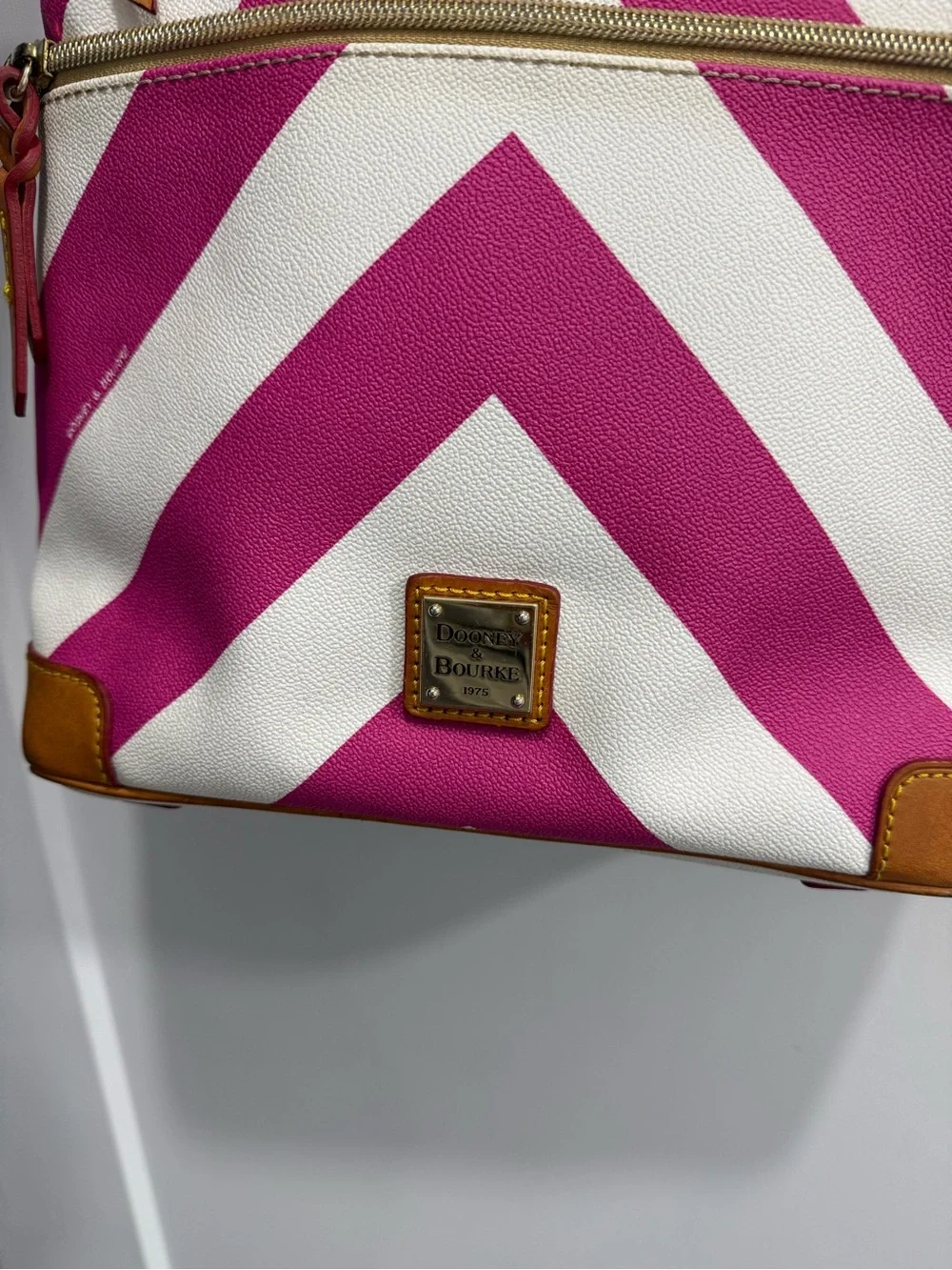 Dooney & Bourke Hot Pink and White Chevron Crossbody